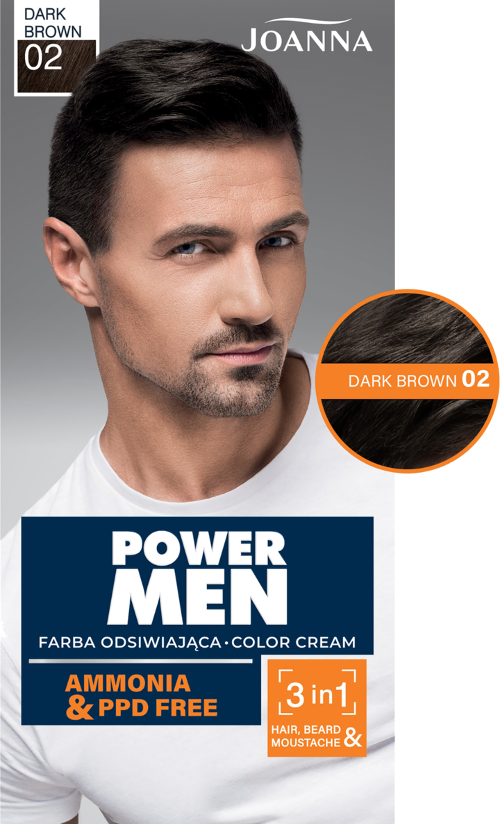 JOANNA, Power Men Color Cream, farba do włosów, dla mężczyzn, nr 02 Dark Brown, 1 szt.