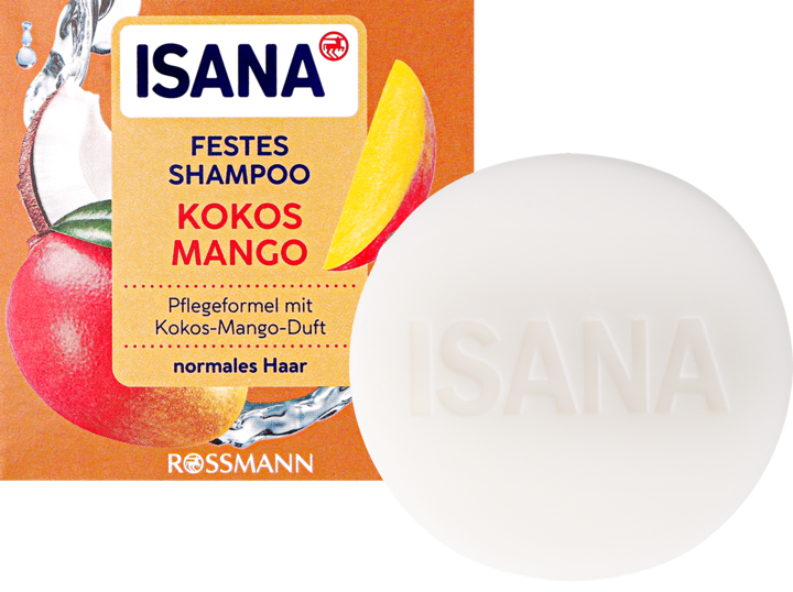 ISANA, szampon do włosów w kostce, Mango i Kokos, 65 g
