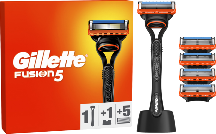 GILLETTE, Fusion 5, maszynka do golenia dla mężczyzn, 1 rączka + 5 wkładów + stojak, 5 ostrzowa, 1 szt.