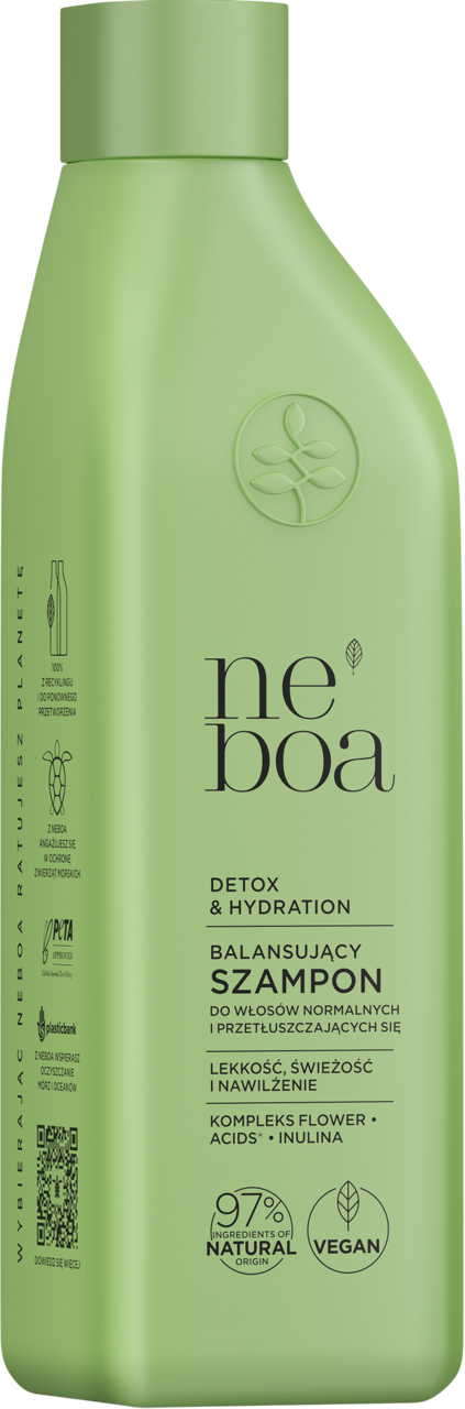 NEBOA, Detox & Hydration, szampon do włosów normalnych i przetłuszczających się, balansujący, lekkość, świeżość i nawilżenie, 300 ml