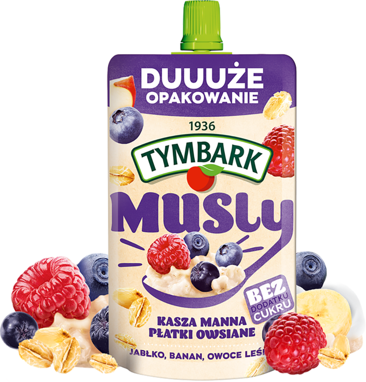TYMBARK, Musly, mus wieloowocowy, z dodatkiem Kaszy Manny i Płatki Owsiane, 170 g