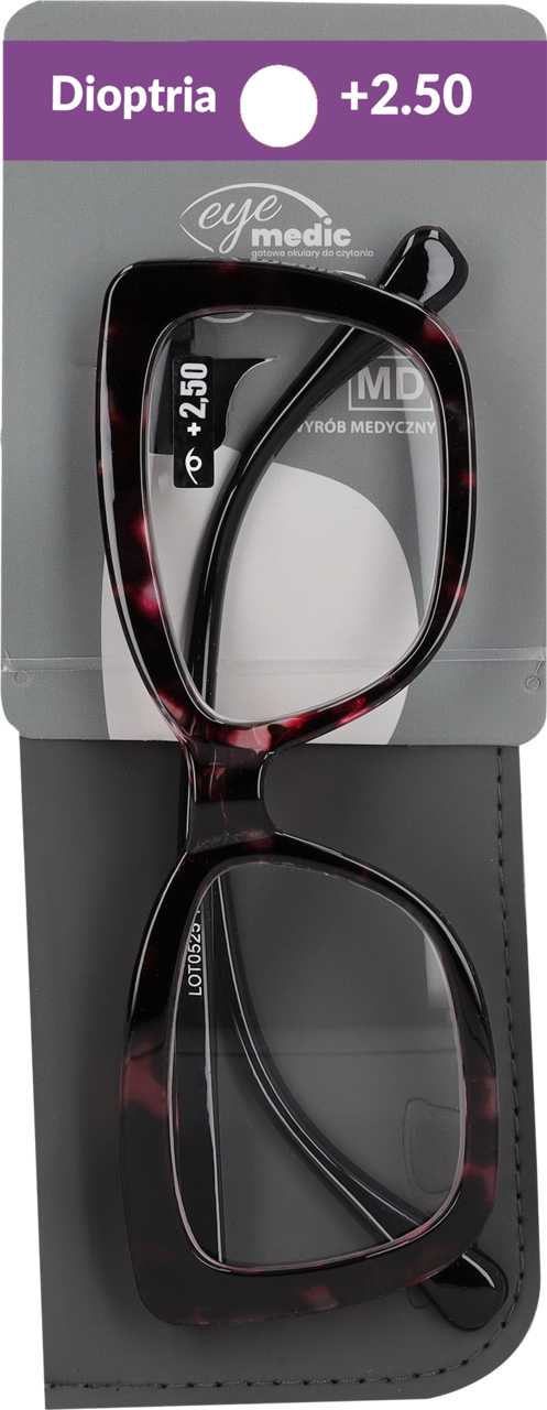 EYEMEDIC, okulary do czytania, w etui, moc +2.50, różne kolory, 1 szt.