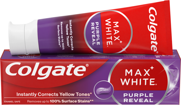 COLGATE, Max White Purple Reveal, pasta do zębów z technologią optycznego rozjaśniania koloru, fioletowa, 75 ml