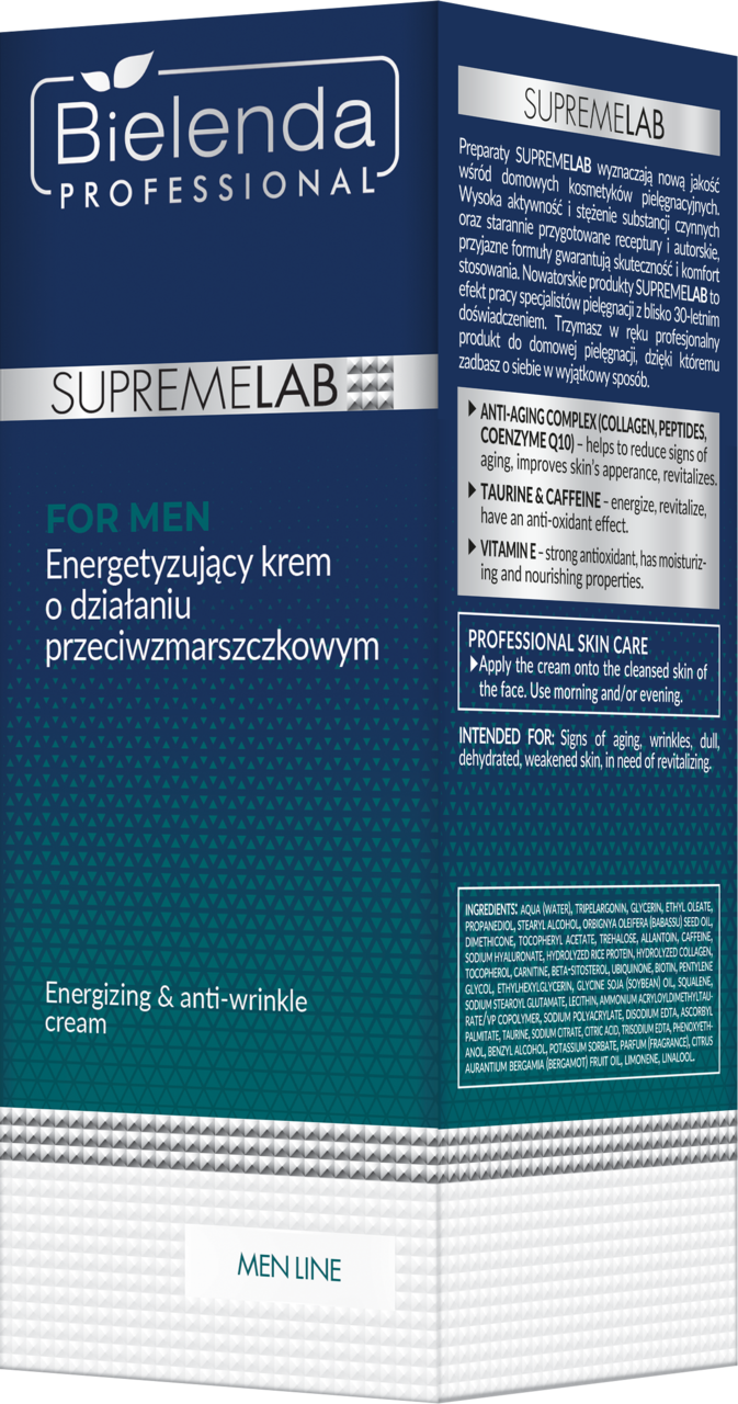 BIELENDA PROFESSIONAL, SupremeLab Men Line, krem do twarzy, energetyzujący, przeciwzmarszczkowy, 50 ml