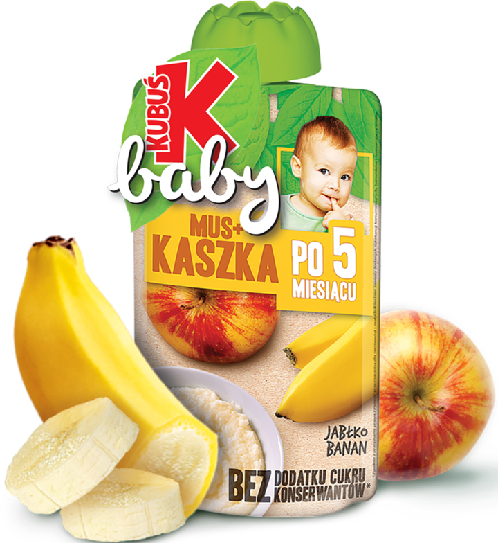 KUBUŚ, mus+kaszka, Jabłko, Banan, po 5. miesiącu życia, 100 g