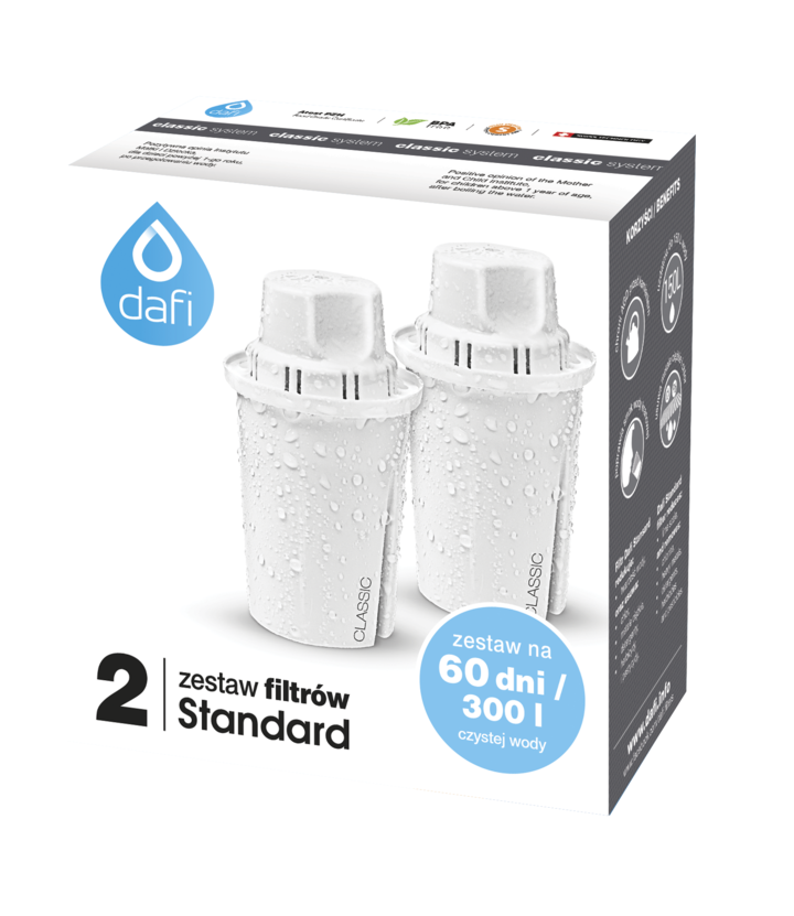 DAFI, Classic, filtry do wody, Standard, 60 dni/ 300 L smacznej wody, 2 szt.