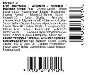 Tył opakowania szamponu koloryzującego Schwarzkopf Palette, widoczna lista składników i kody kreskowe.