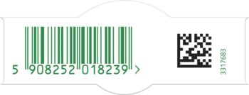 Biała etykieta z zielonym kodem kreskowym (5908252018239) i QR, tekst 33170683. Wkład odświeżacza magnolia-wiśnia.