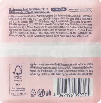 Tył różowego opakowania podpasek Facelle Ultra Normal 32 sztuki z informacjami, logo FSC i kodem kreskowym.