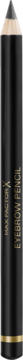 Kredka do brwi Max Factor Ebony, czarna ze złotymi napisami, widok z przodu. Idealna do podkreślania brwi.