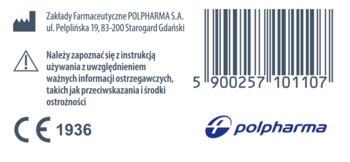 Tył opakowania kropli Starazolin HydroBalance. Widoczne dane Polpharma, instrukcja używania, znak CE 1936 i kod kreskowy.