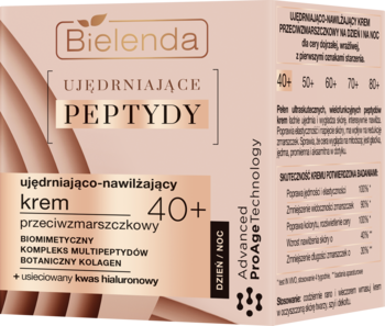 Bielenda Peptydy krem ujędrniająco-nawilżający przeciwzmarszczkowy 40+, beżowe opakowanie, widok z przodu.