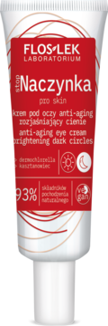 Flos-Lek Stop Naczynka krem pod oczy, biała tubka z czerwoną etykietą, anti-aging, rozjaśnia cienie, widok z przodu.