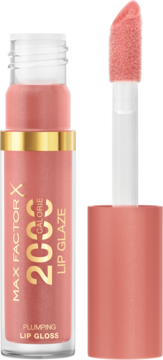 Max Factor 2000 Calorie Plumping Lip Glaze w brzoskwiniowym odcieniu, otwarte z aplikatorem.