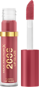 Błyszczyk Max Factor 2000 Calorie Lip Glaze Berry Sorbet, otwarty, aplikator widoczny obok butelki.