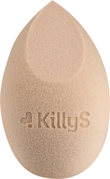 KillyS beżowa gąbka do makijażu w kształcie łezki z widocznym logo. Miękka tekstura, idealna do podkładu.
