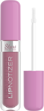 Różowy błyszczyk Stars from the Stars Lipnotizer w przezroczystej tubce. Aplikator obok, do optycznego powiększania ust.