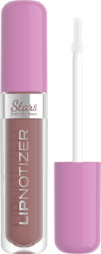 Błyszczyk Stars from the Stars Lipnotizer, plumping, w przezroczystej butelce z różową nakrętką. Aplikator obok.