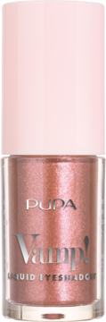 Pupa Vamp! Liquid Eyeshadow nr 004, metaliczny różowo-złoty cień w butelce, widok z przodu.