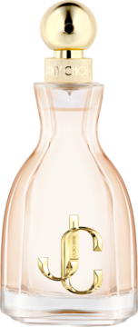 Jimmy Choo I Want Choo perfumy dla kobiet, elegancka butelka w kształcie sukienki, jasny beż, złote logo JC.