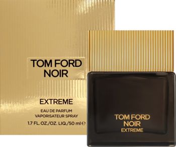 Złote, prążkowane pudełko i matowy, ciemny flakon Tom Ford Noir Extreme perfumy męskie, 50ml.