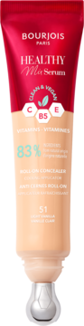 Bourjois Healthy Mix Serum Roll-on Concealer, shade 51 Light Vanilla, in a red and beige tube with roll-on applicator.