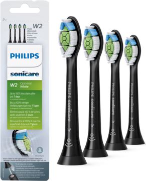 Philips Sonicare W2 Optimal White, 4 czarne główki szczoteczki, dla bielszych zębów, z opakowaniem.