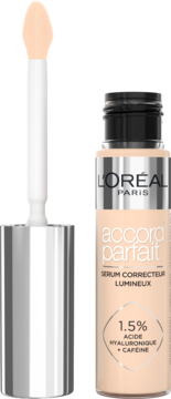 L'Oréal True Match Radiant Serum Concealer: jasny beż, butelka i aplikator z kwasem hialuronowym.