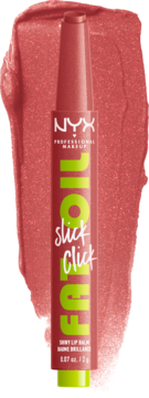 NYX Fat Oil Slick Click błyszczący balsam do ust w sztyfcie, odcień No Filter, na tle próbki koloru.