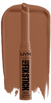 Korektor w sztyfcie NYX Pro Fix #14 Sienna, brązowy, otwarty, z widocznym sztyftem i swatch koloru.