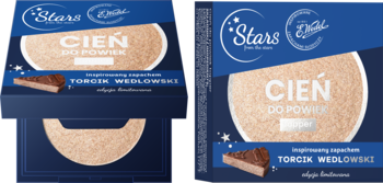 Stars x Wedel złocisty cień do powiek, inspirowany Torcikiem Wedlowskim, widok z przodu opakowania.