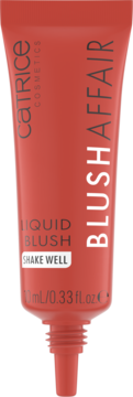 Catrice Blush Affair Róż w płynie 020, matowa tubka w odcieniu ceglanej czerwieni, widok z przodu.