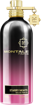 Montale Starry Nights woda perfumowana unisex. Butelka w gradientowym kolorze czerni do różu, złota zawieszka logo.