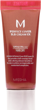Missha M Perfect Cover BB Cream EX SPF42 PA+++ No.25 w czerwonobrązowej tubce z białym spodem, widok z przodu.