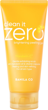 Banila Co Clean It Zero Mandarin-C Brightening Peeling Gel w żółtej tubce, widok z przodu.