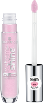 Jasnoróżowy, błyszczący błyszczyk Essence Extreme Shine Volume, widok tubki i aplikatora 'plumping'.