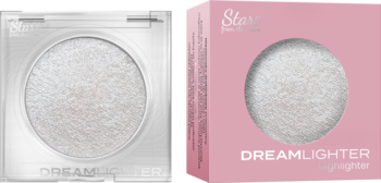 Stars Dreamlighter 01 Diamond Boom, biały prasowany rozświetlacz w transparentnej puderniczce i różowym pudełku.
