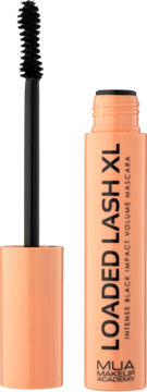 MUA Loaded Lash XL czarny tusz do rzęs, intensywna objętość. Brzoskwiniowa tubka z wyciągniętą szczoteczką.