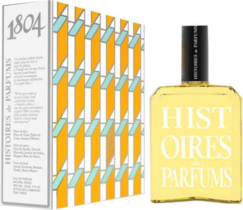 1804 George Sand Histoires de Parfums: żółta butelka EDP obok białego pudełka w geometryczne wzory.
