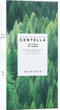 SKIN1004 Madagascar Centella Tea-Trica B5 Cream w zielonym pudełku z leśnym wzorem, widok z przodu.