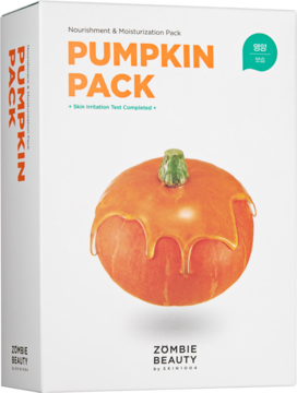 Zombie Beauty Pumpkin Pack, zestaw maseczek do twarzy, białe pudełko z obrazem dyni polanej miodem.