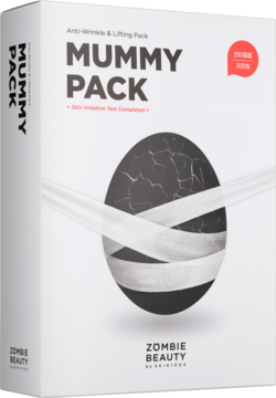 Białe opakowanie maseczek liftingujących Mummy Pack Zombie Beauty by SKIN1004 z popękanym owalnym wzorem.