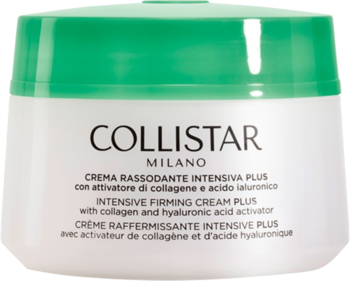 Krem ujędrniający Collistar Intensive Firming Cream Plus w białym słoiku z zieloną nakrętką, widok z przodu.