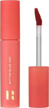 Holika Holika Butter Blur Tint 07 Zesty w koralowej tubce z napisem i otwarty aplikator, widok z przodu.