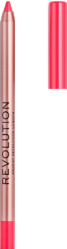 Różowo-złota konturówka Revolution Satin Kiss Cutie Pink i dopasowana jasnoróżowa pomadka na czarnym tle.