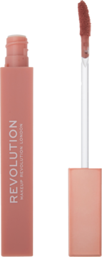 Matowa pomadka Revolution IRL Whipped Lip Crème Chai Nude w pastelowej tubce, aplikator z produktem.