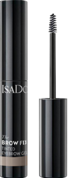 Otwarty, czarny żel do brwi IsaDora The Brow Fix 51 Taupe z wyciągniętą spiralną szczoteczką.