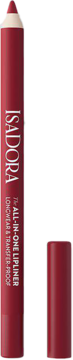 IsaDora All in One lipliner True Red 12. Czerwona, długotrwała kredka do ust, obok nakrętka.