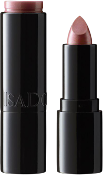 Dwa opakowania kremowej pomadki IsaDora Perfect Moisture Lipstick 226 Angelic Nude, jedna otwarta z nude sztyftem.