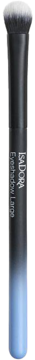 Pędzel IsaDora Large Eyeshadow Brush, białe włosie, uchwyt gradientowy od czarnego do błękitnego, widok z przodu.
